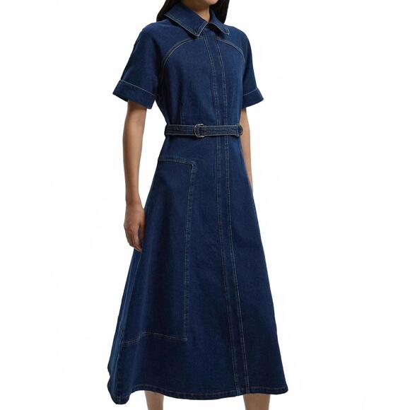 KAREN MILLEN Dresses & Skirts - NEW KAREN MILLEN stretch denim tab belt midi dress - petite in mid wash